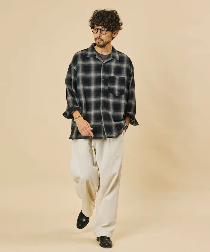 Relaxed Fit Sheer Ombre Check Open Collar Shirt