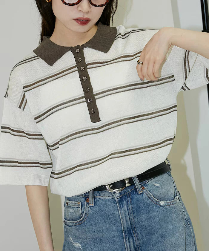 Sheer Border Short Sleeve Polo Summer Knit Limited Release