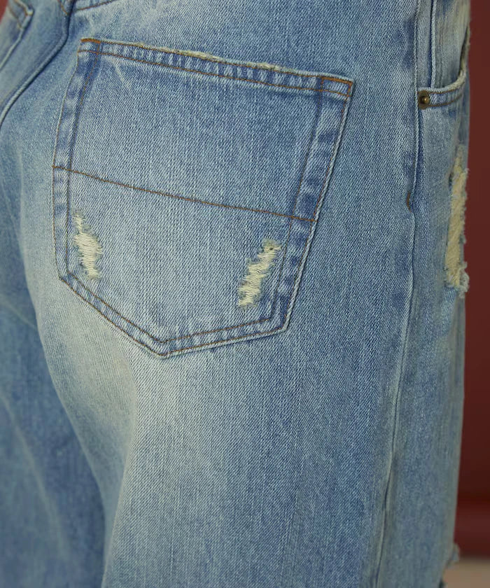 Flower Embroidery Wide Denim