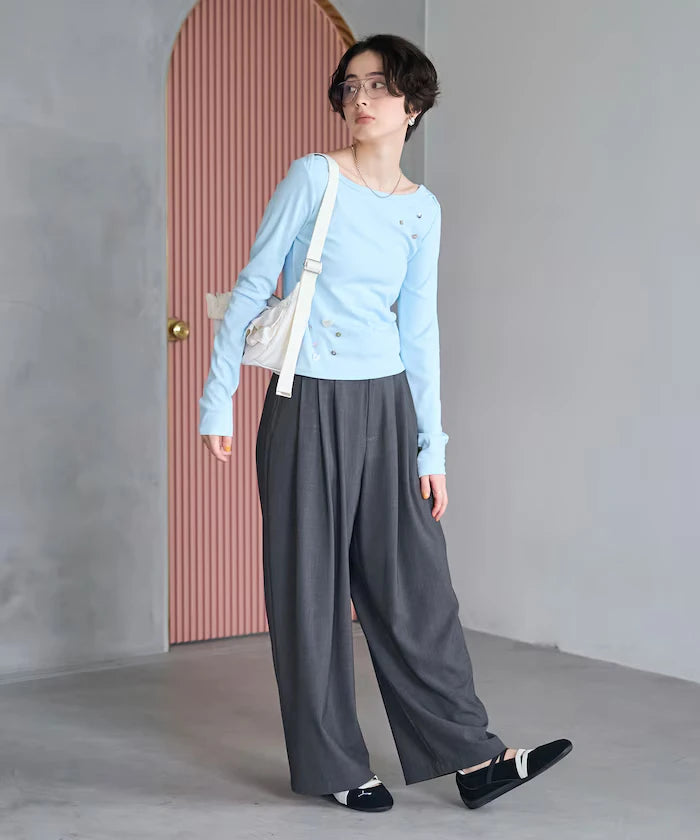 Many Button Cotton Modal Long Sleeve T-Shirt