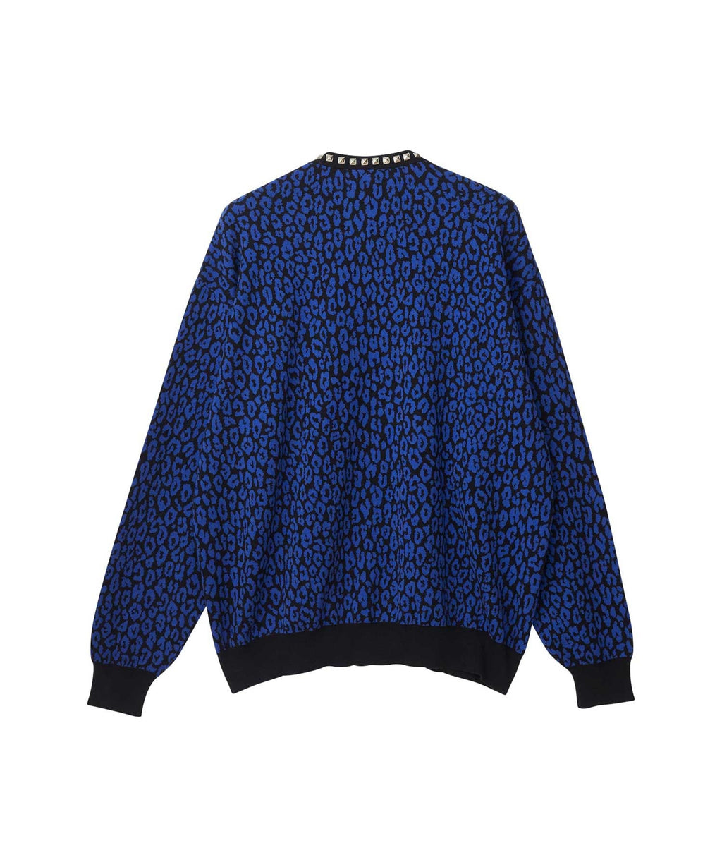 Leopard Pattern Jacquard Studded Cardigan