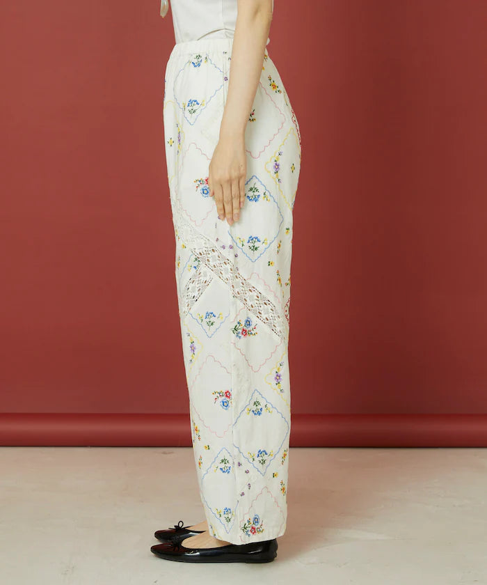 Flower Handkerchief Embroidered Pants