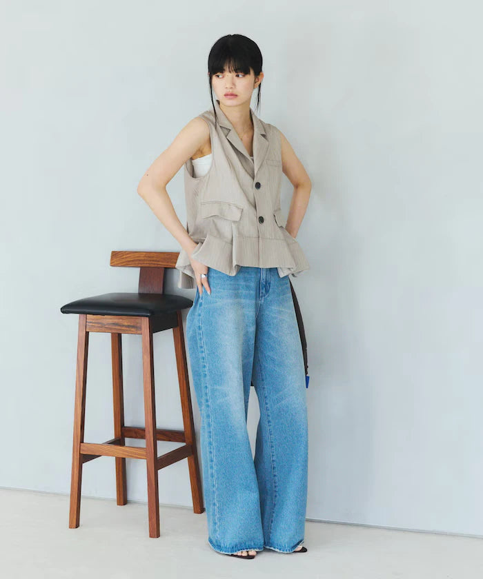 Pinstripe Flare Hem Short Vest