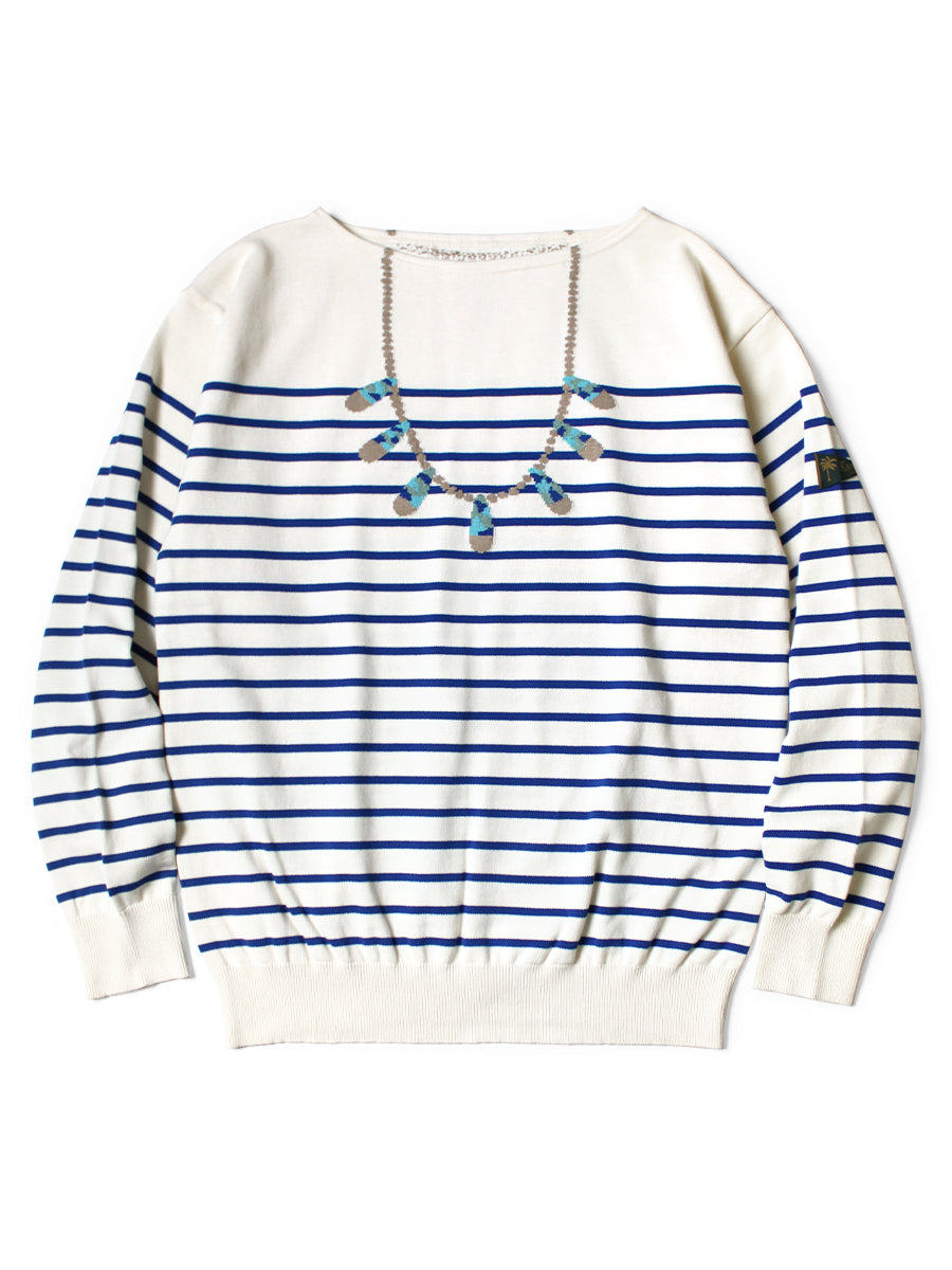 12G Panel Border Knit Boat Neck Sweater(...