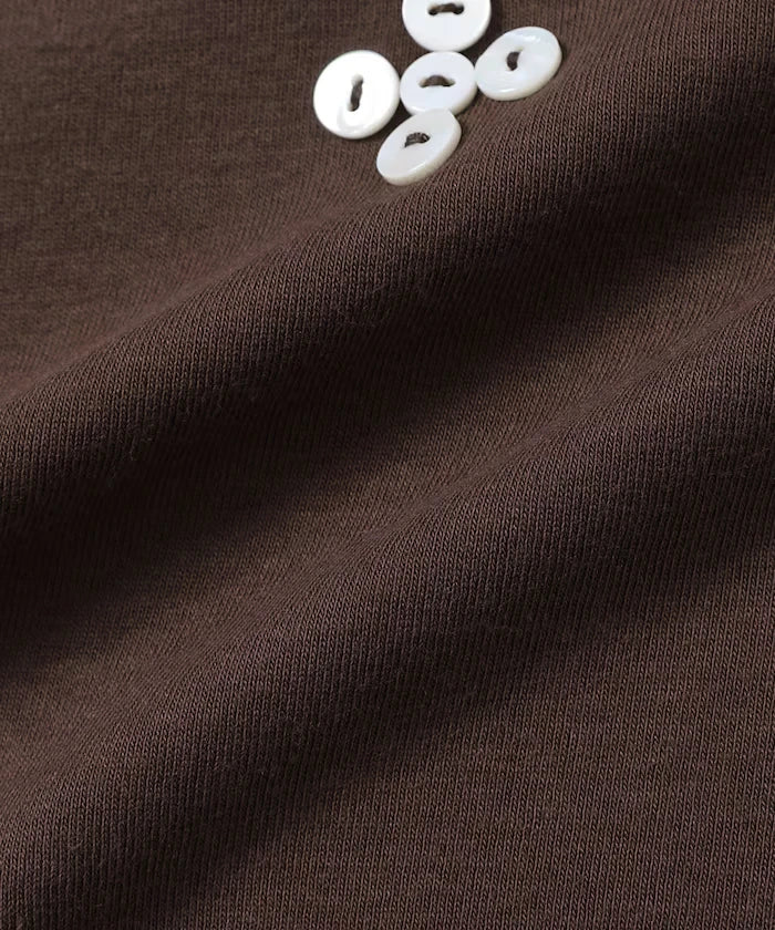Shell Button Flower Motif Cotton Modal T-Shirt