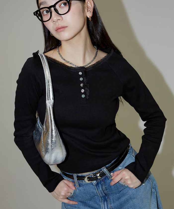 Lace Insert Long Sleeve T-Shirt