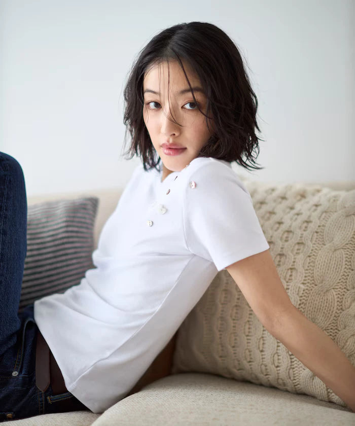 Many Button Cotton Modal Short Sleeve T-Shirt