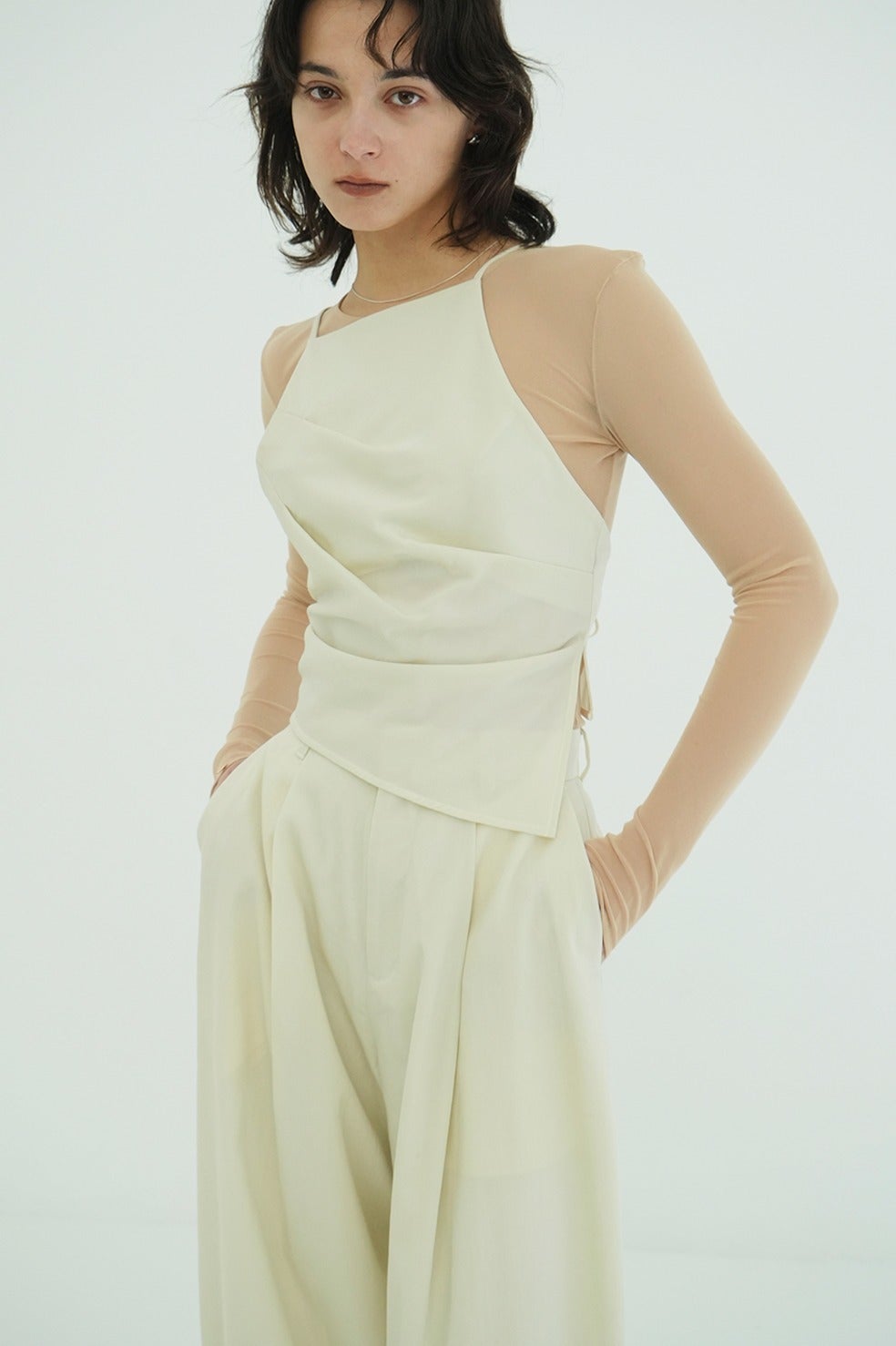 WOOL NYLON TUCK DRAPE CAMISOLE