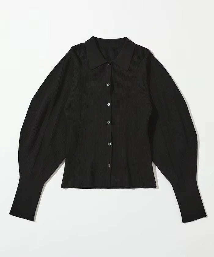 Functional material silk blend knit polo volume sleeve knit cardigan / anti-pill / machine washable