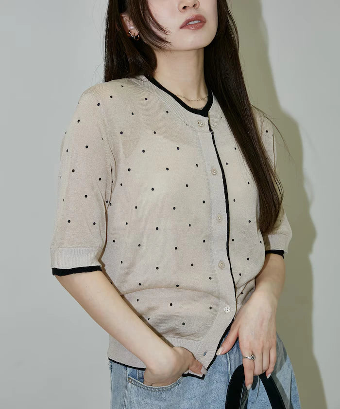 Dot Pattern Layered Short Sleeve Knit Cardigan Limited Release