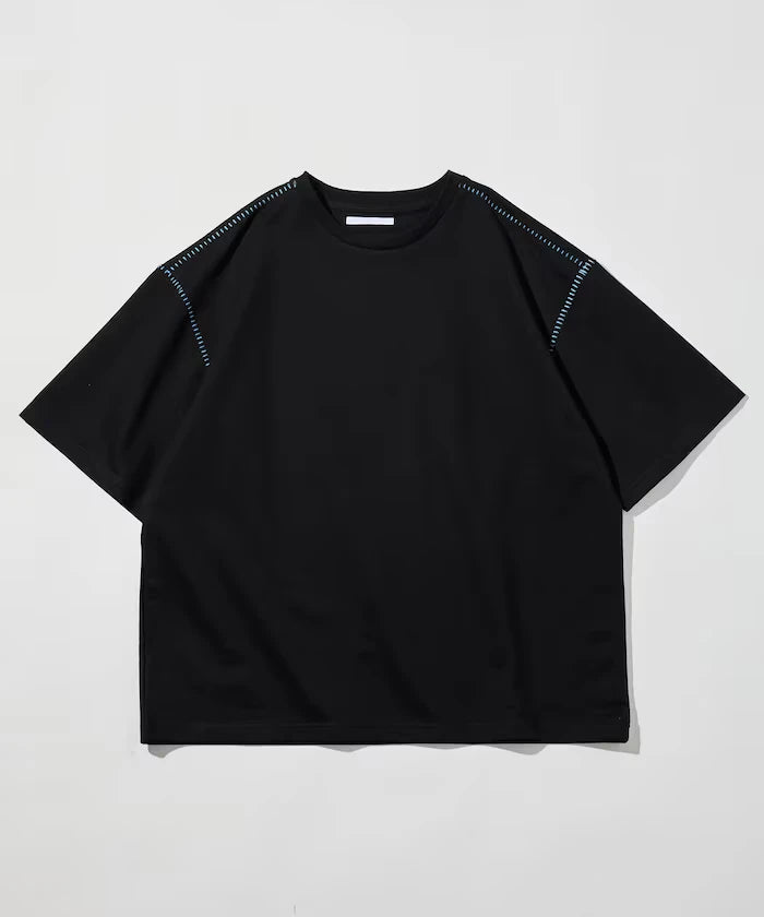 Box Silhouette Contrast Ladder Stitch Crew Neck T-Shirt