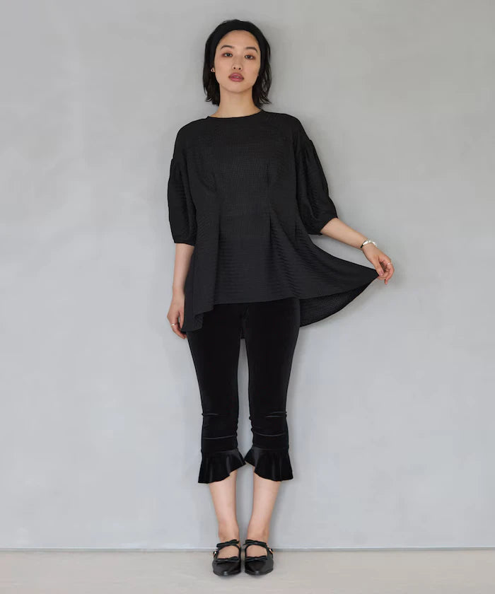 Sheer Check Balloon Sleeve Blouse