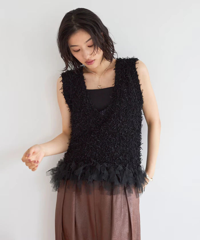 2WAY Fringe Hem Knit Vest