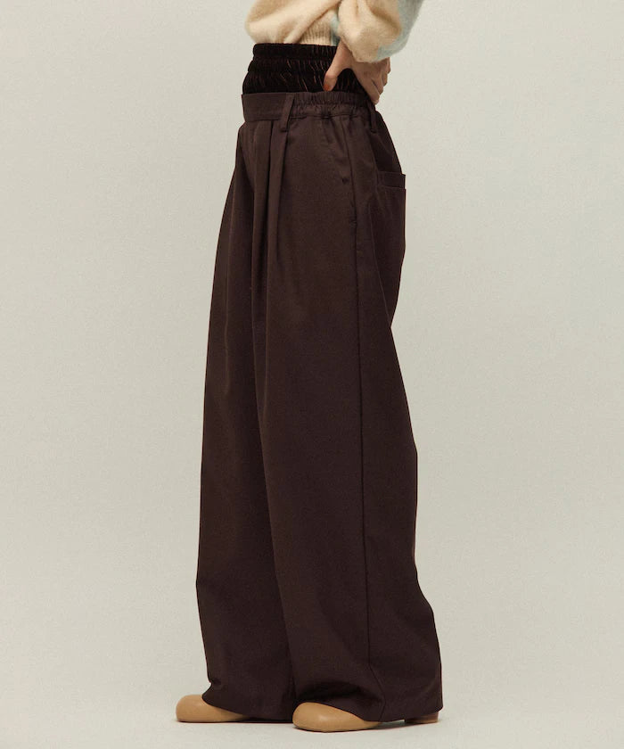 Velour Double Waist Easy Slacks / Wide Silhouette Wool-like Slacks Pants