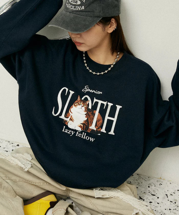 SLOTH Cat Fleece Lined Sweatshirt Limited Edition