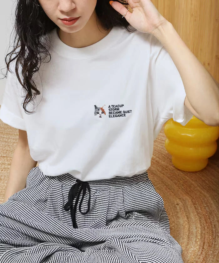 Organic Cotton One Point Animal Embroidery T-Shirt