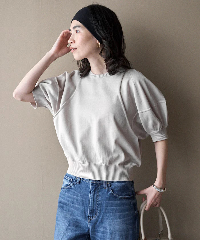 Japan Made Whole Garment Puff Sleeve Top