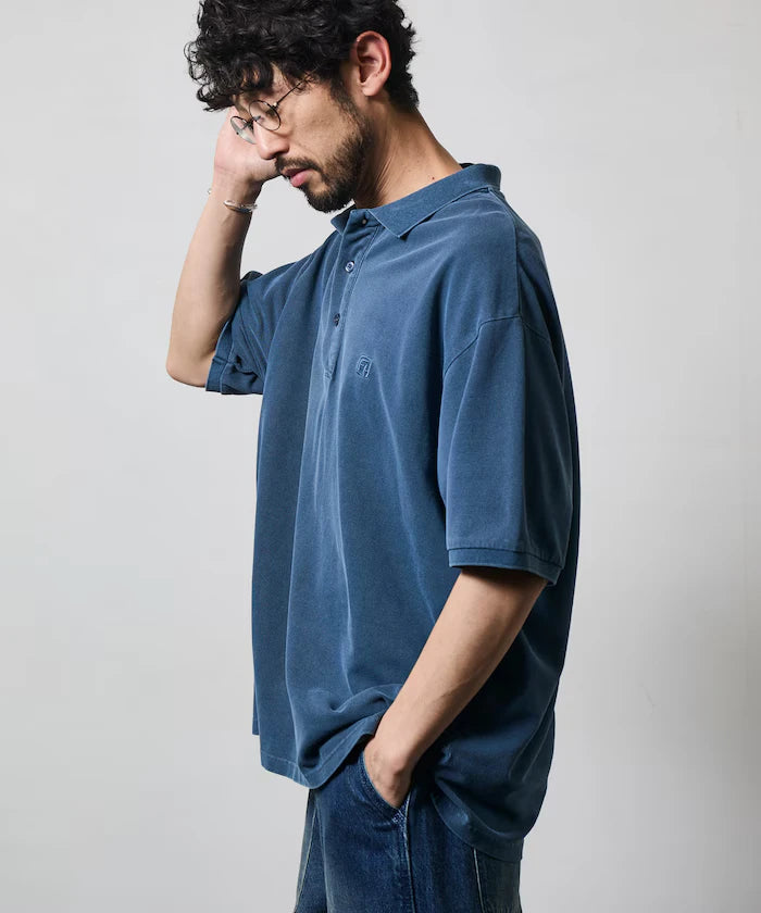 Big Silhouette Vintage Process One Point Embroidery Short Sleeve Polo Shirt