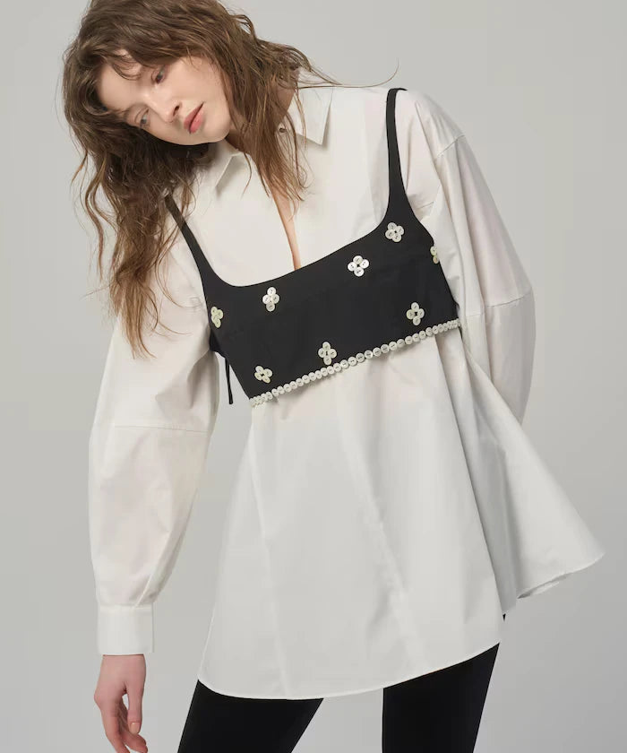 Flare Silhouette Skipper Balloon Sleeve Shirt