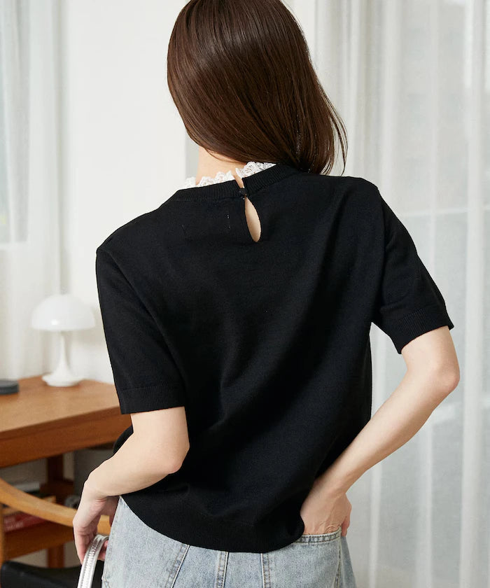 Lace Docking Short Sleeve Knit Top Limited Edition