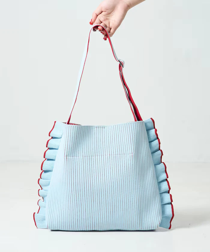 Color Block Knit Ruffle One Shoulder Bag