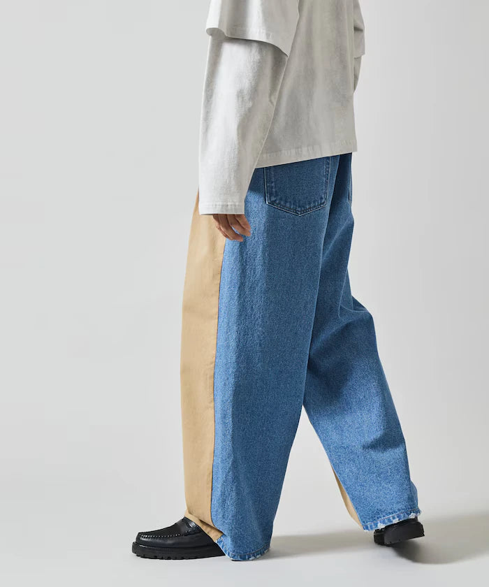 Chino Denim Docking Pants / Wide Straight Pants