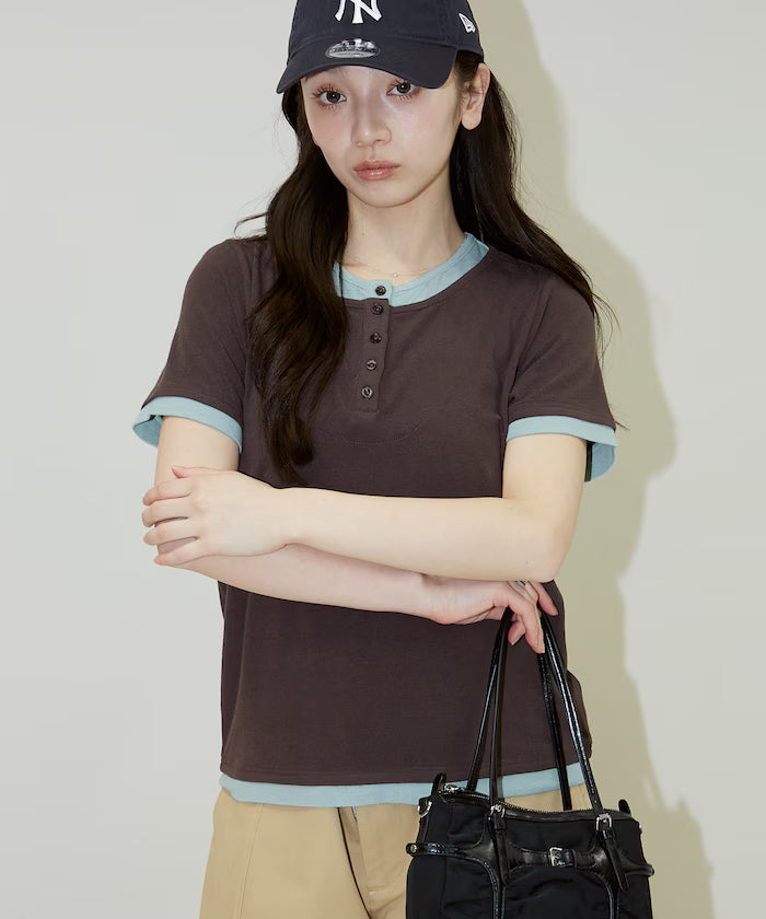 Layered-style Henley Neck T-shirt Limited Edition