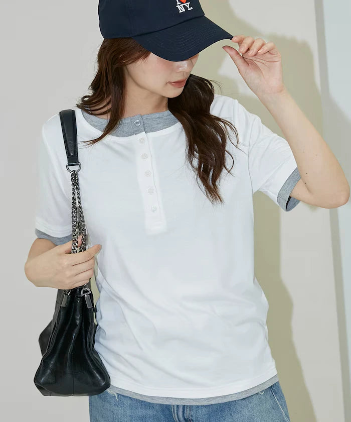 Layered Color Scheme Henley Neck T-Shirt Limited Edition