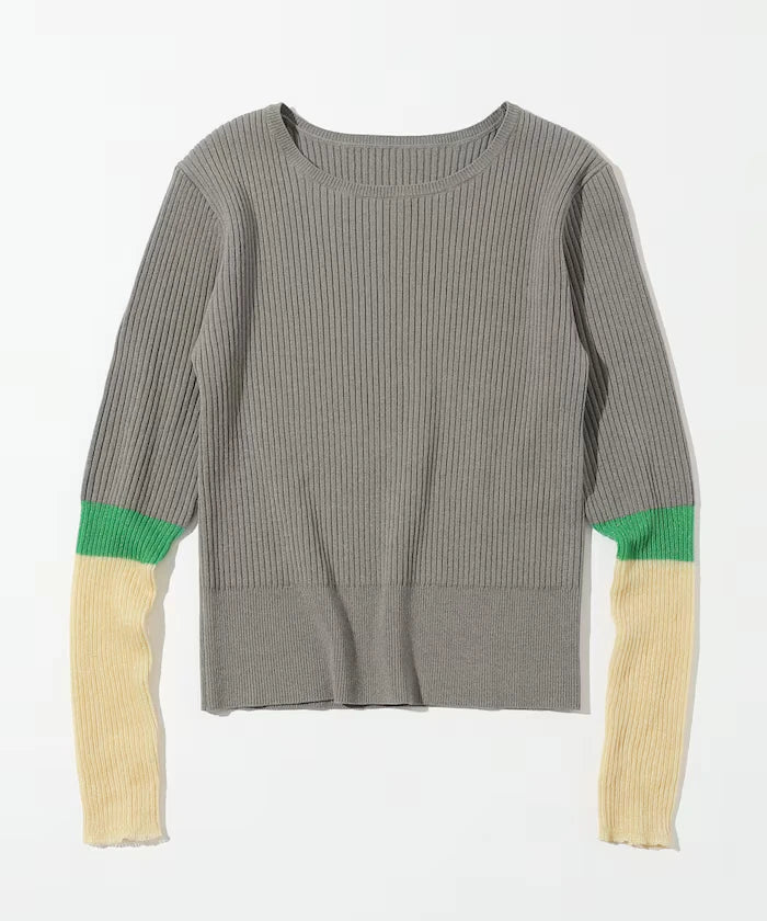 Functional material silk blend color block knit pullover / anti-pill / machine washable