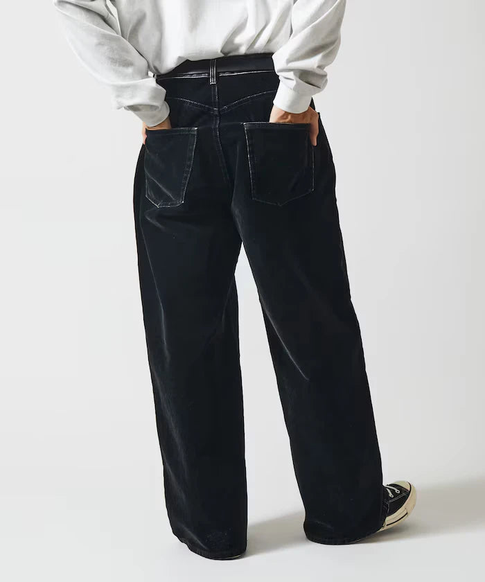 Flocked Denim Contrast Wide Straight Pants