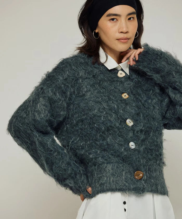 Variation Button Shaggy Knit Cardigan