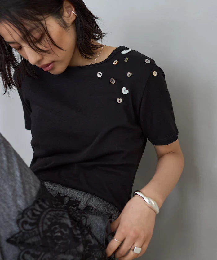 Many Button Cotton Modal Short Sleeve T-Shirt