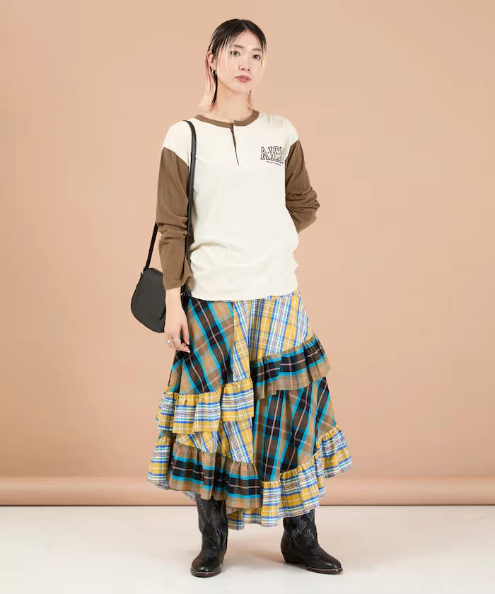 Check x Check Asymmetrical Frill Skirt