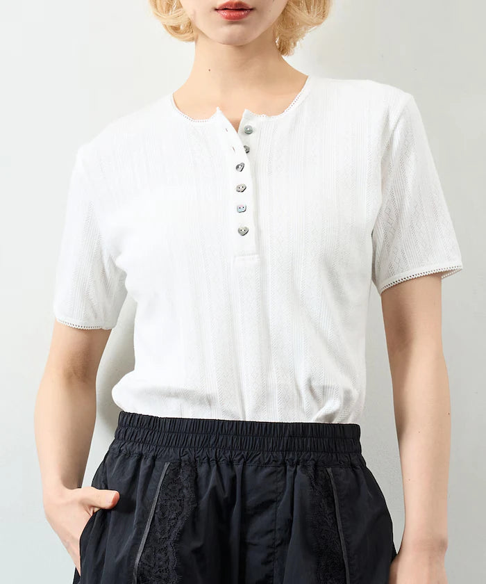 Henry Neck Knitted Lace T-Shirt