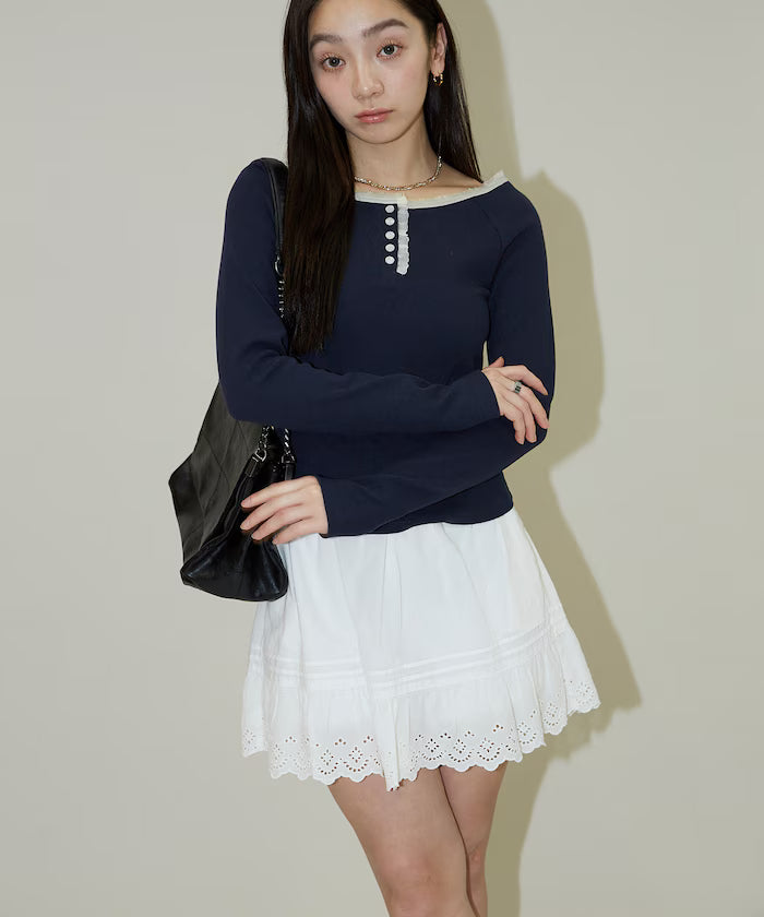 Lace Insert Long Sleeve T-Shirt