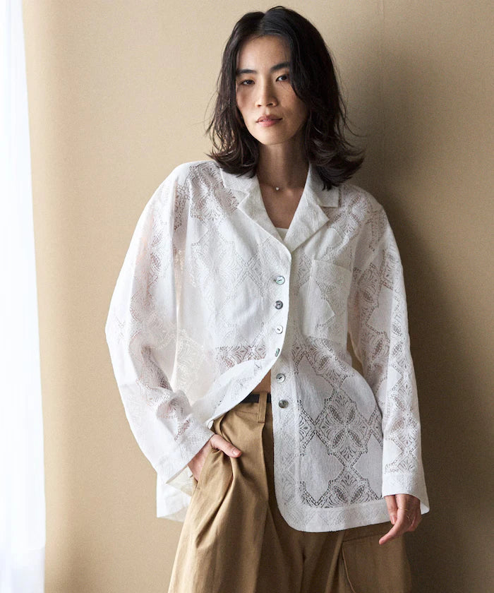 [February 12 12:00 Release] Panel Lace Shirt Jacket / Compatible with Setup