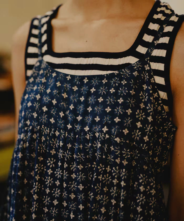 India Woodblock Flower Print Cami Dress