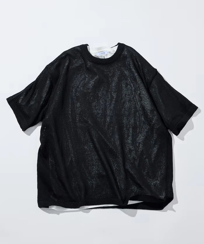 Sheer Knit & Cotton T-Shirt Layered Set