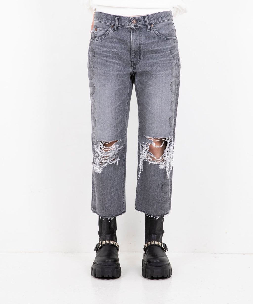 Snake Loop 8 Length Crushed Denim Pants