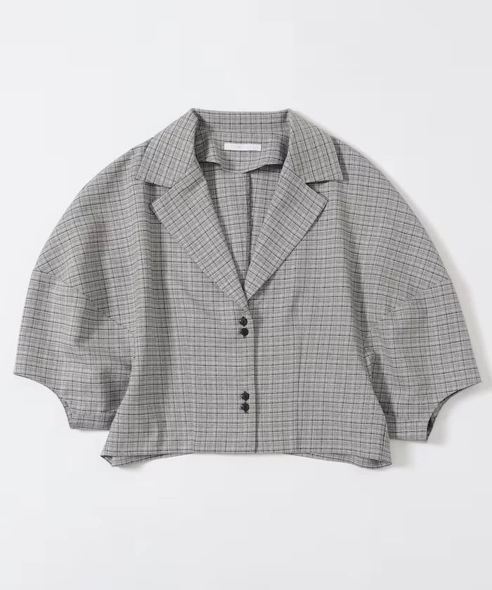 Collar Check Balloon Sleeve Shirt / Compatible with Setup