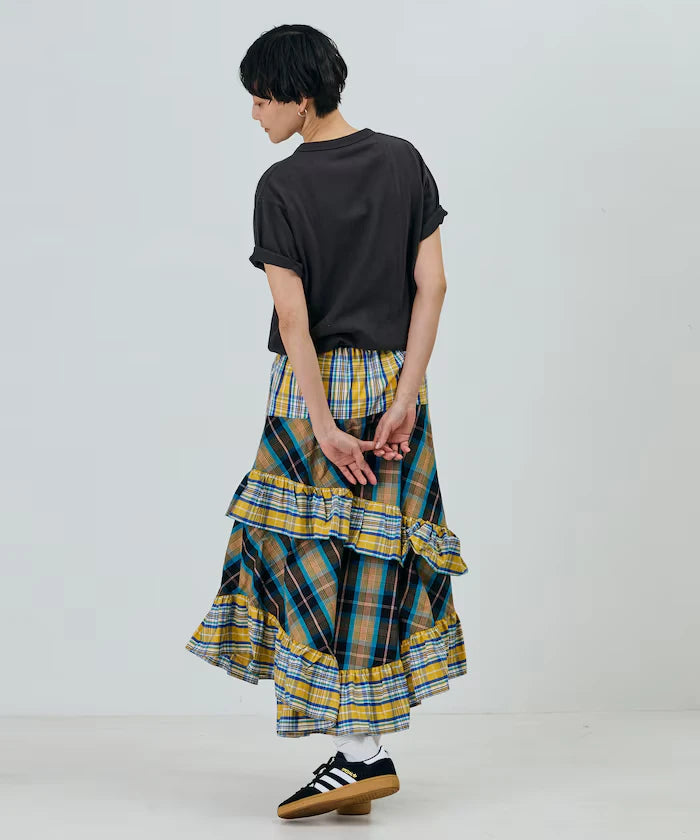 Check x Check Asymmetrical Frill Skirt