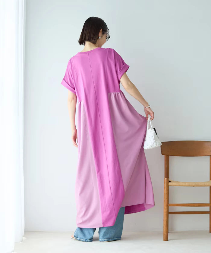 Organic Cotton Mixed Material Docking Gather Dress