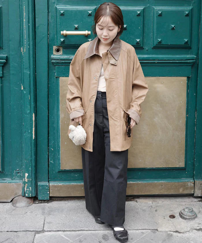 Oversized leatherette blouson / Mixed material switching