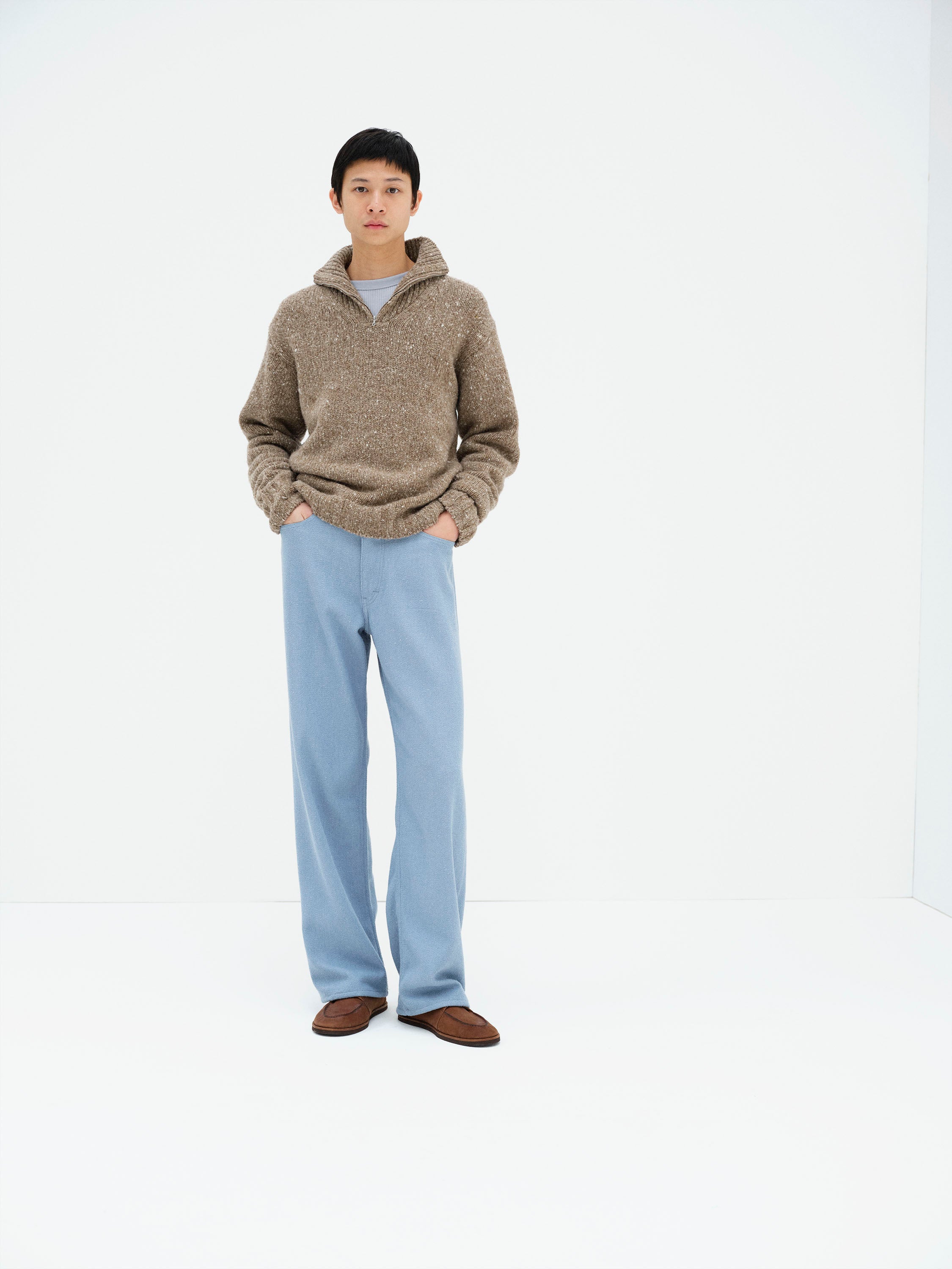 LOW-GAUGE HOMESPUN TWEED KNIT ZIP TURTLE