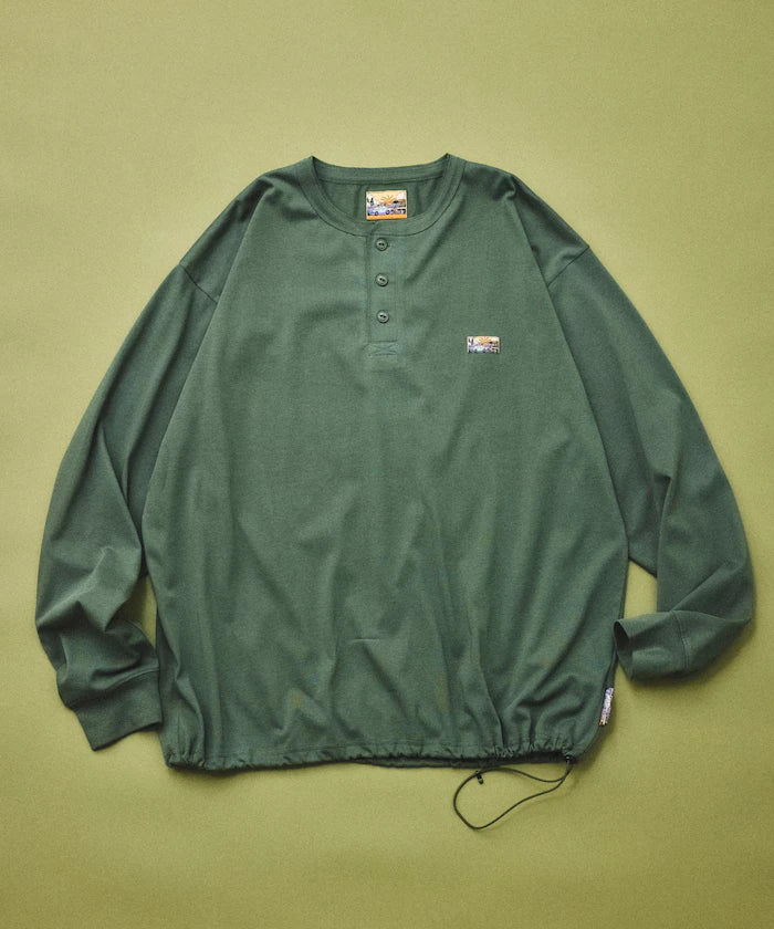 FREAK'S STORE for BEACH & FES Relax Fit One Point Logo Spindle Henley Neck Long Sleeve T-Shirt