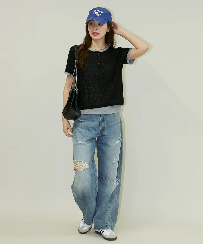 <Set Item> Cut x Jacquard Henry Neck T-Shirt Limited Edition
