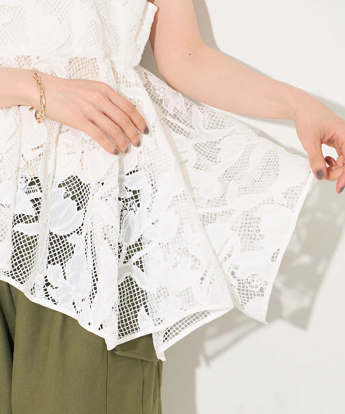 Flower Motif Batten Lace Iris Hem Camisole Top 【Limited Edition】