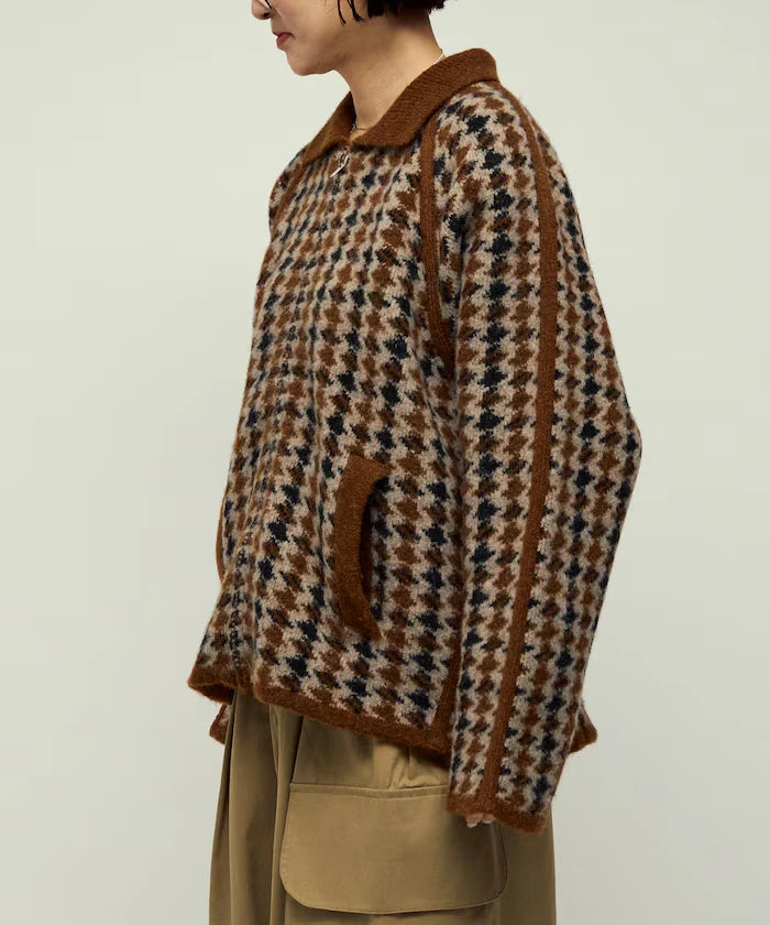 Wool Blend Gancube Check Knit Zip Blouson
