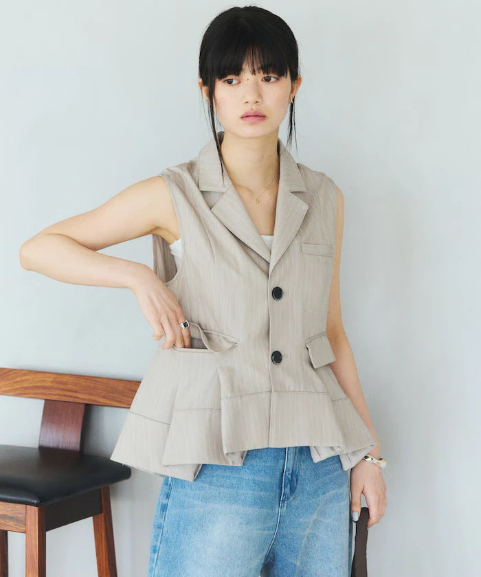 Pinstripe Flare Hem Short Vest