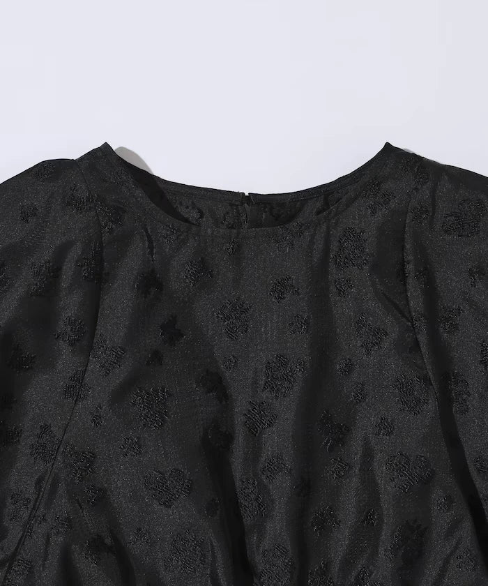 Flower Sheer Jacquard Volume Sleeve Peplum Blouse / 5 Minutes Sleeve